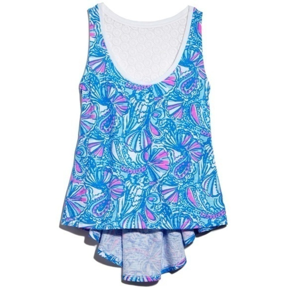 Lilly Pulitzer Neon Lace Back Racerback Coastal Beach Tropical Sleeveless Top